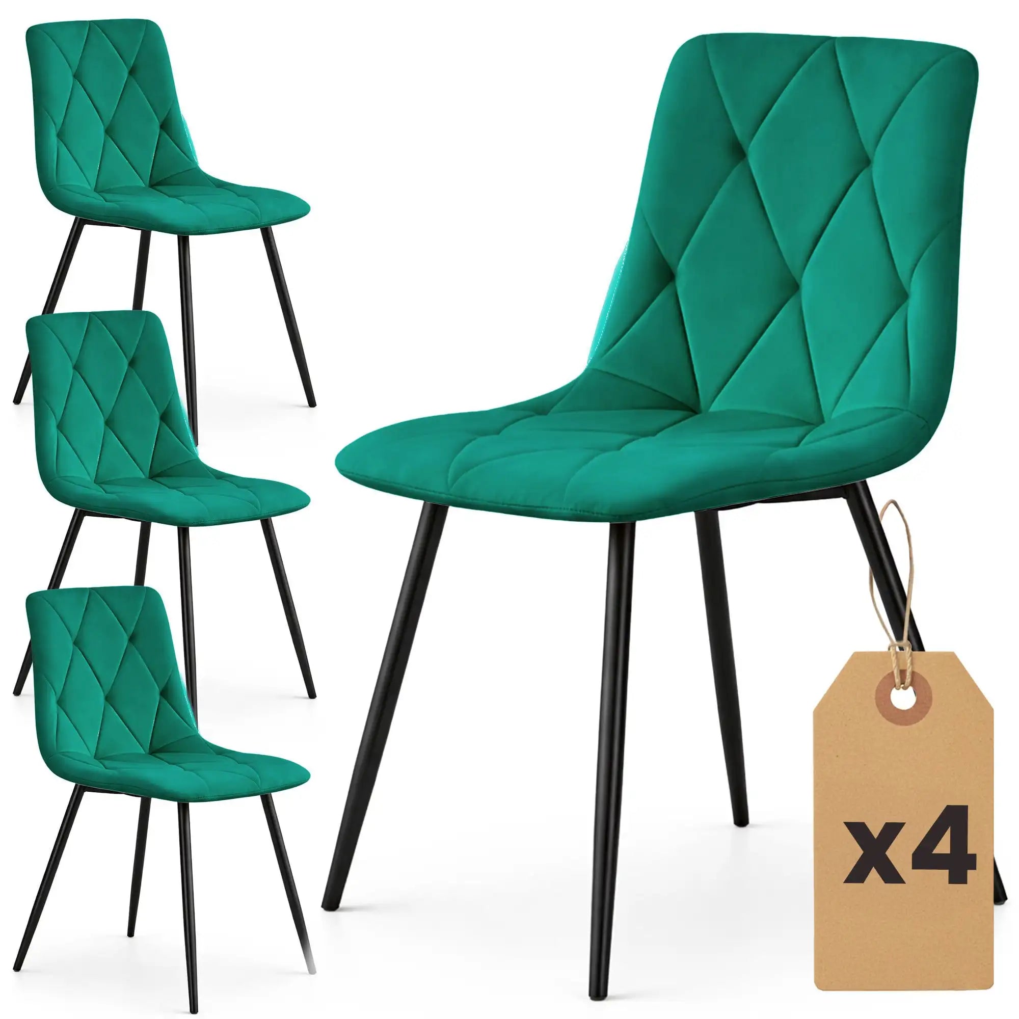 Chaises Matelassées Velours Beige Pieds Noirs — Set de 4 pour Salle à Manger