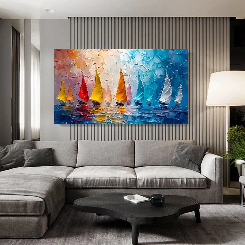 Tableau Voilier Mer Abstrait — Art Mural Marin Salon