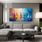 Tableau Voilier Mer Abstrait — Art Mural Marin Salon
