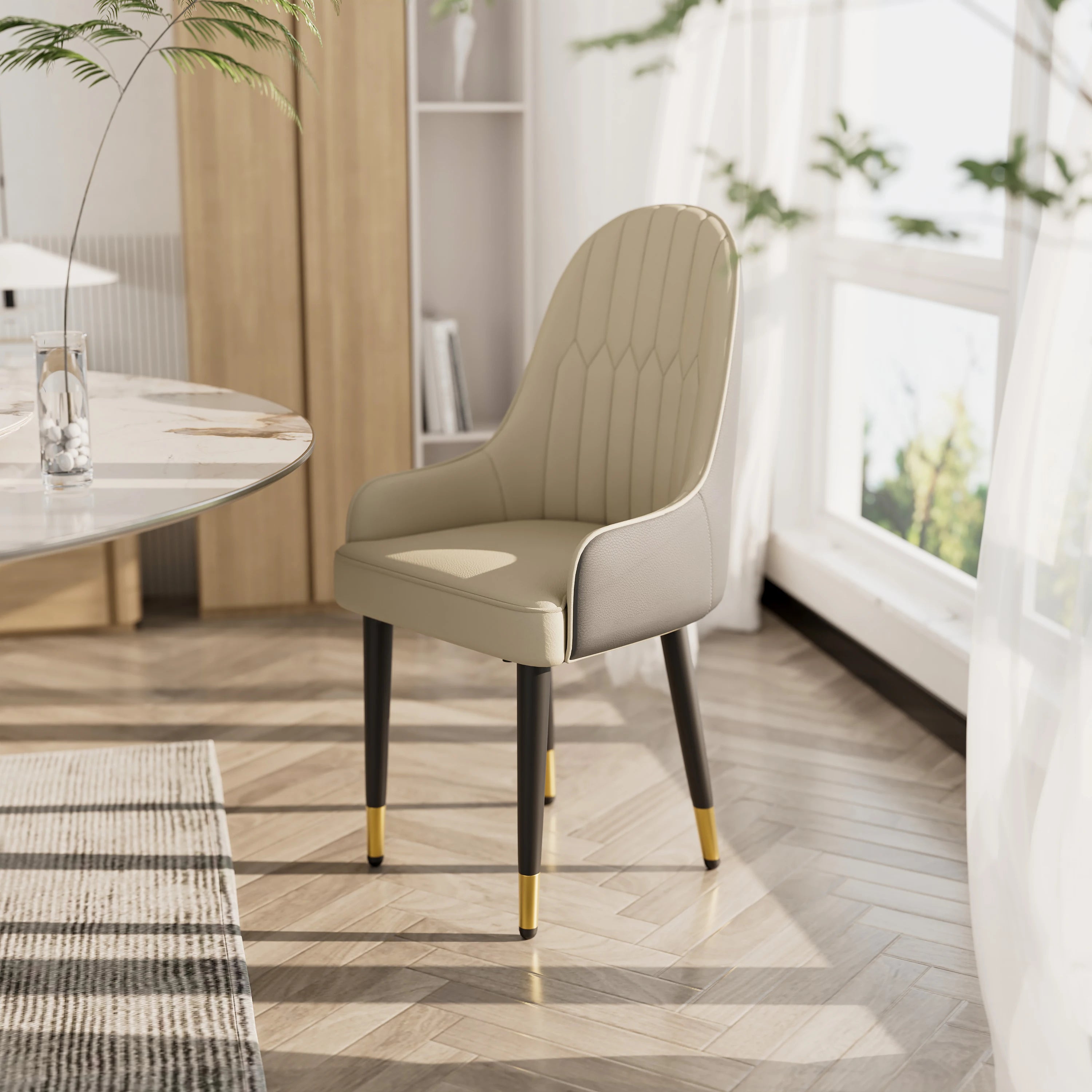 Chaises Salle à Manger Simili Cuir Pieds Bois — Set de 2 Style Mid-Century