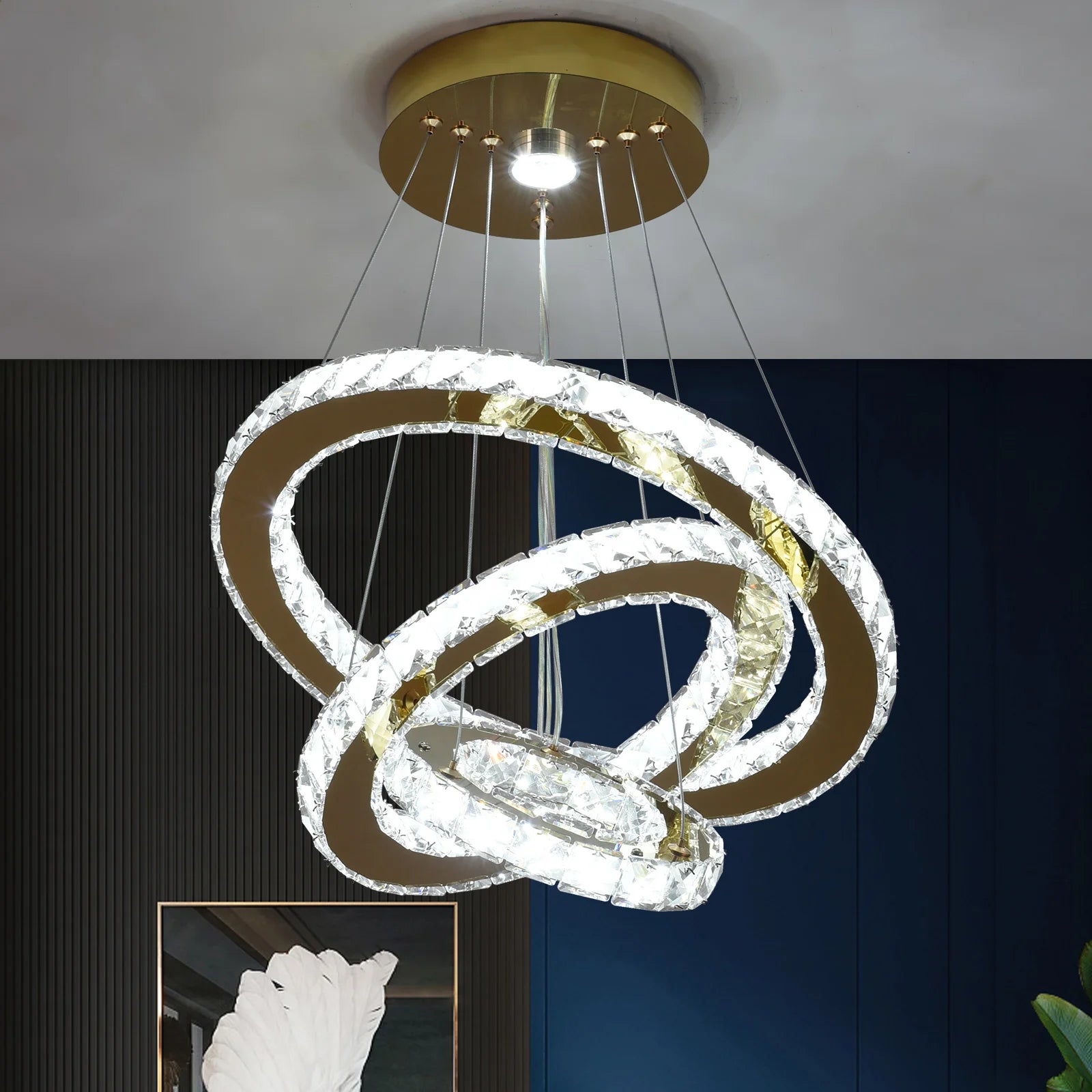 Lustre Cristal LED Luxe — Suspension Plafond Style Français Salon & Salle à Manger