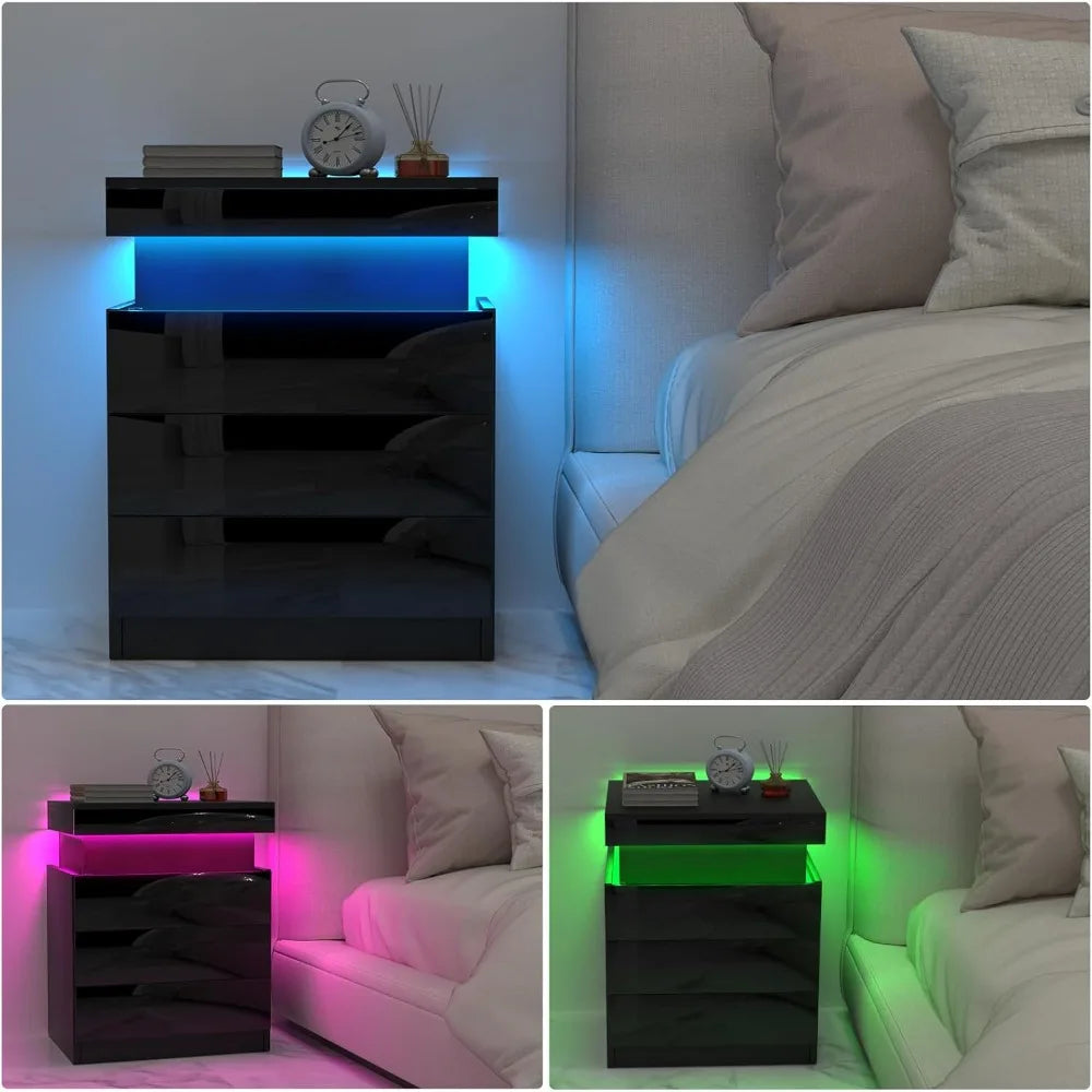 Table de Chevet Station de Charge — 3 Tiroirs Rangement Chambre