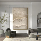 Tableau Abstrait Beige & Vert — Peinture Huile Texturée Originale