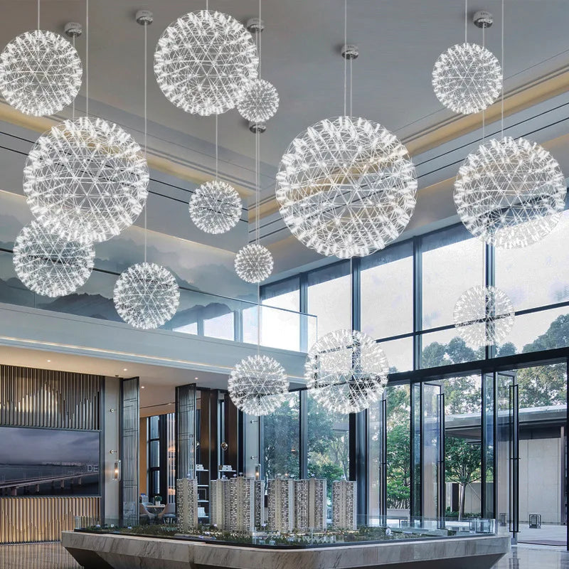 Lustre Boule Feu d'Artifice LED Inox — Hall & Salon