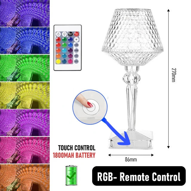 Lampe de Table LED Diamant Tactile USB — Veilleuse Cristal 3D Rechargeable