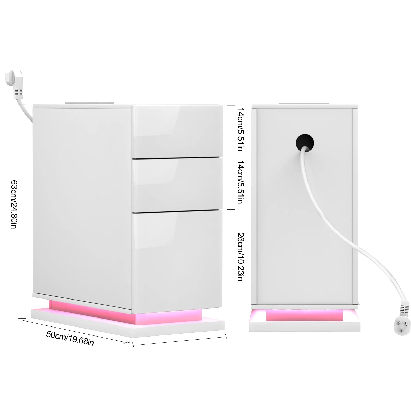 Table de Chevet Station de Charge — 3 Tiroirs Rangement Chambre
