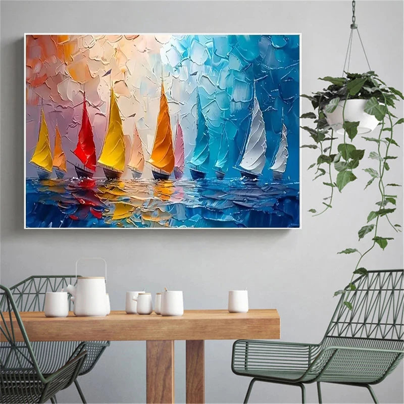 Tableau Voilier Mer Abstrait — Art Mural Marin Salon