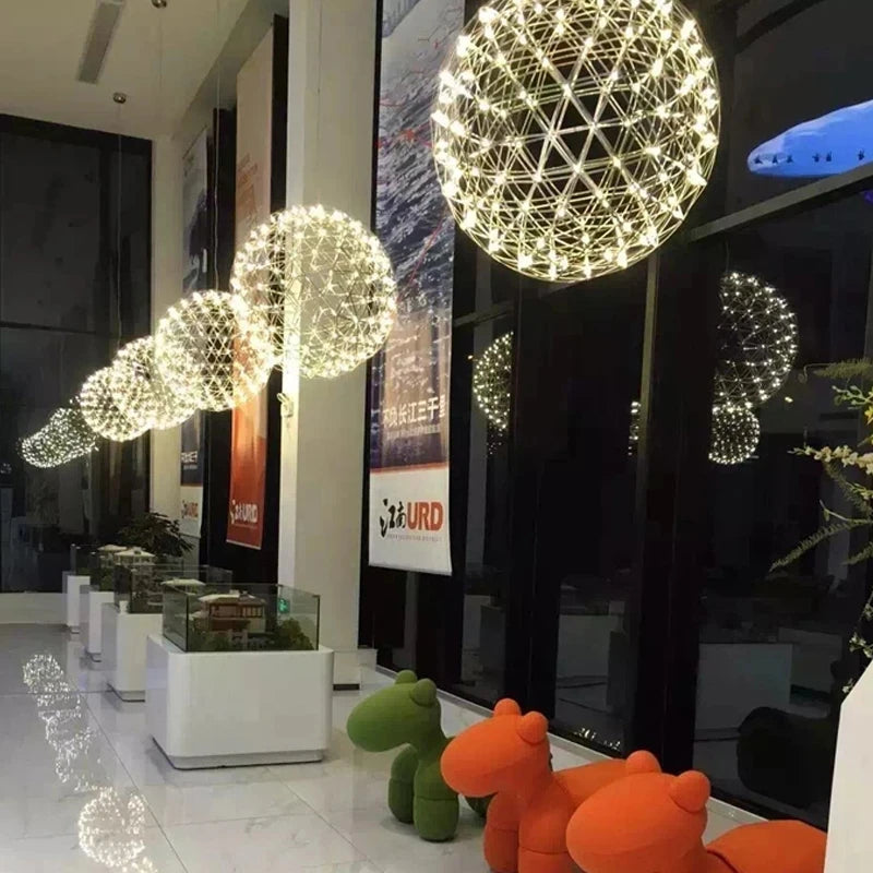 Lustre Boule Feu d'Artifice LED Inox — Hall & Salon