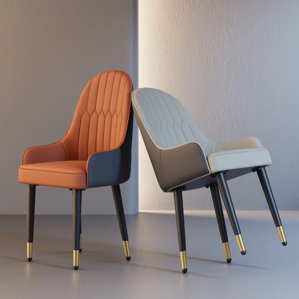 Chaise simili cuir style mid-century, détail pieds bois massif