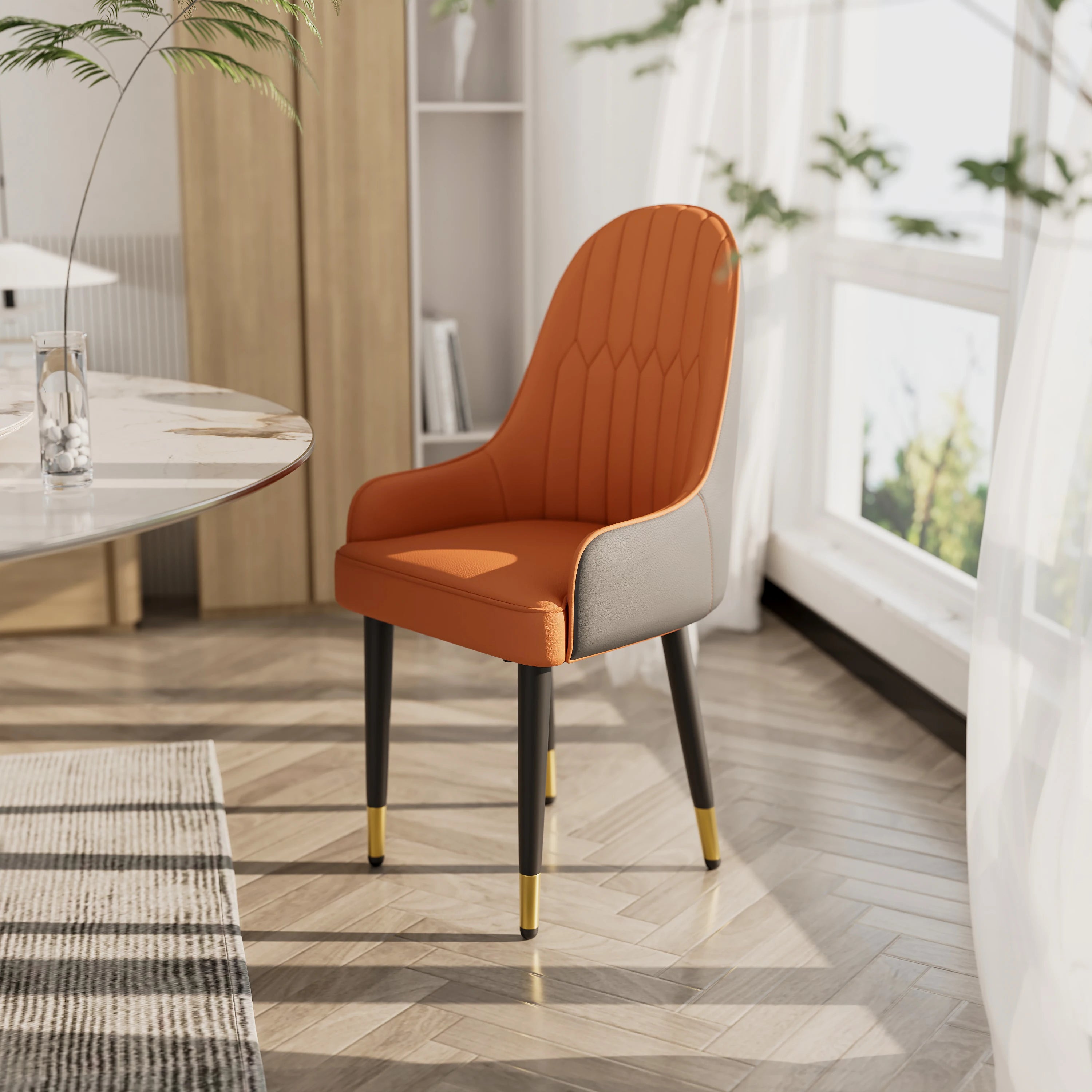 Chaises Salle à Manger Simili Cuir Pieds Bois — Set de 2 Style Mid-Century