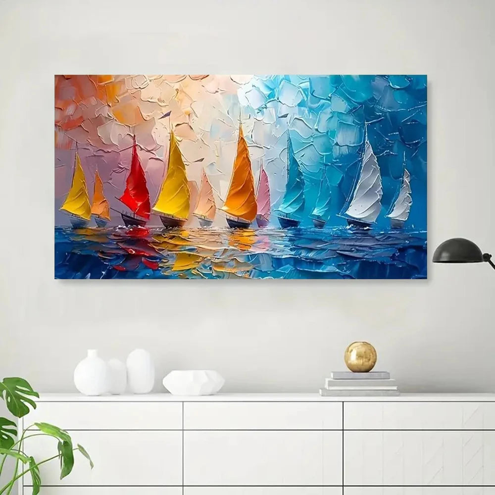 Tableau Voilier Mer Abstrait — Art Mural Marin Salon