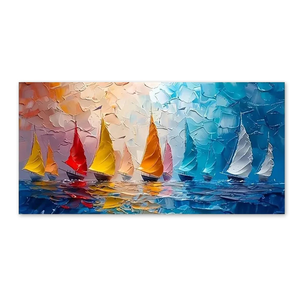 Tableau Voilier Mer Abstrait — Art Mural Marin Salon