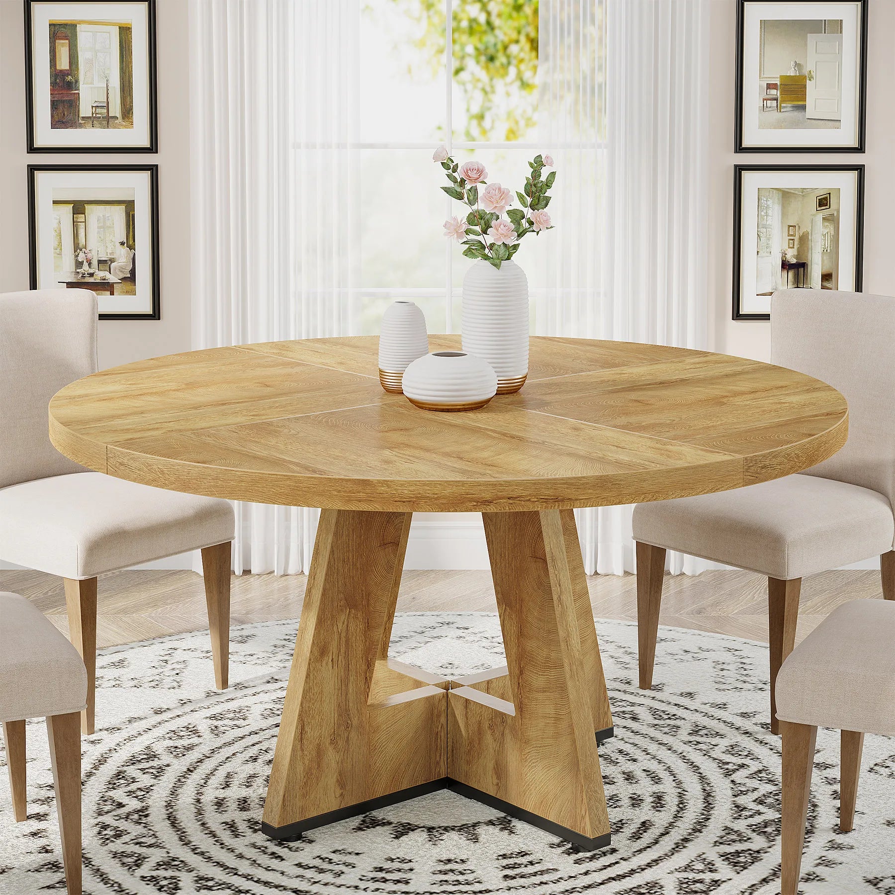 Table Ronde Style Ferme 120cm — Table Conviviale du Quotidien 4 Personnes