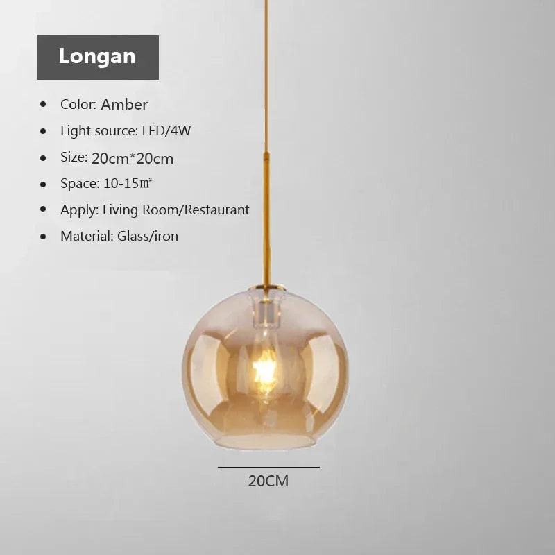 Suspension Verre Nordique LED — Luminaire Design Salle à Manger, Chambre & Café