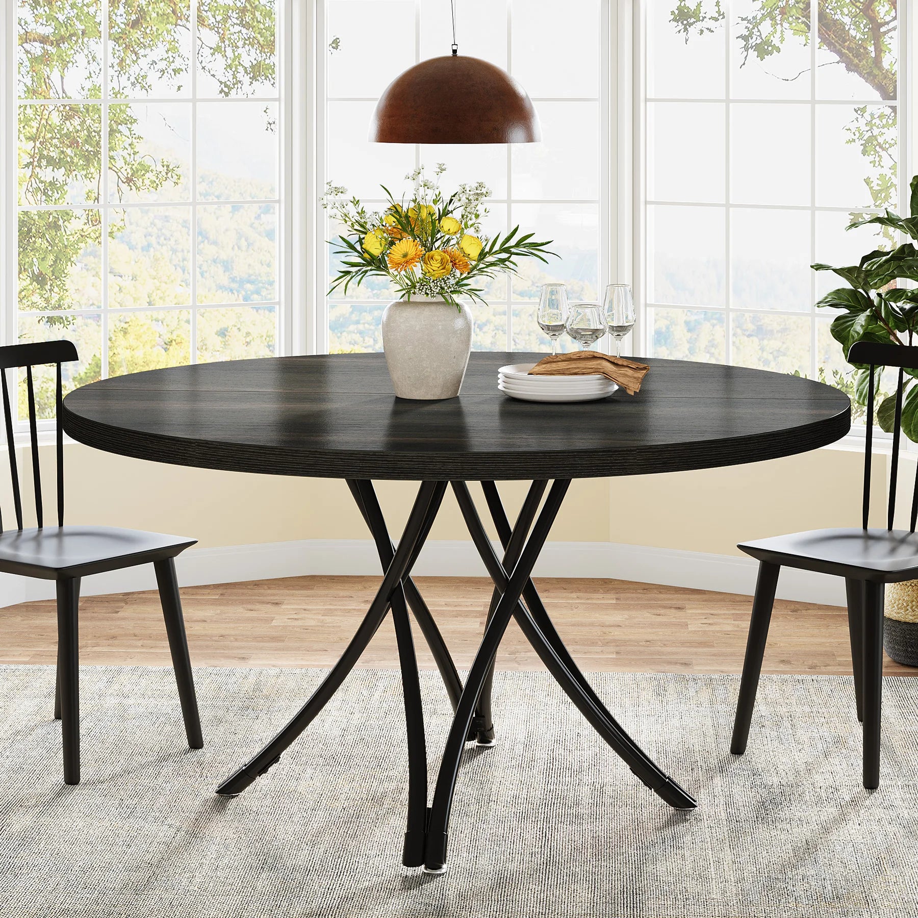 Table Ronde Style Ferme 120cm — Charme Rustique Salle à Manger 4-6 Personnes