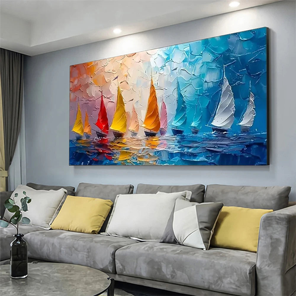 Tableau Voilier Mer Abstrait — Art Mural Marin Salon