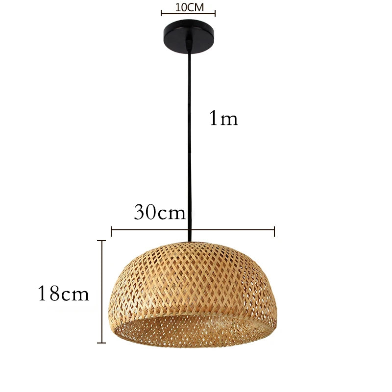 Suspension Bambou Tressée À La Main — Lustre Zen Style Japonais 18-30cm