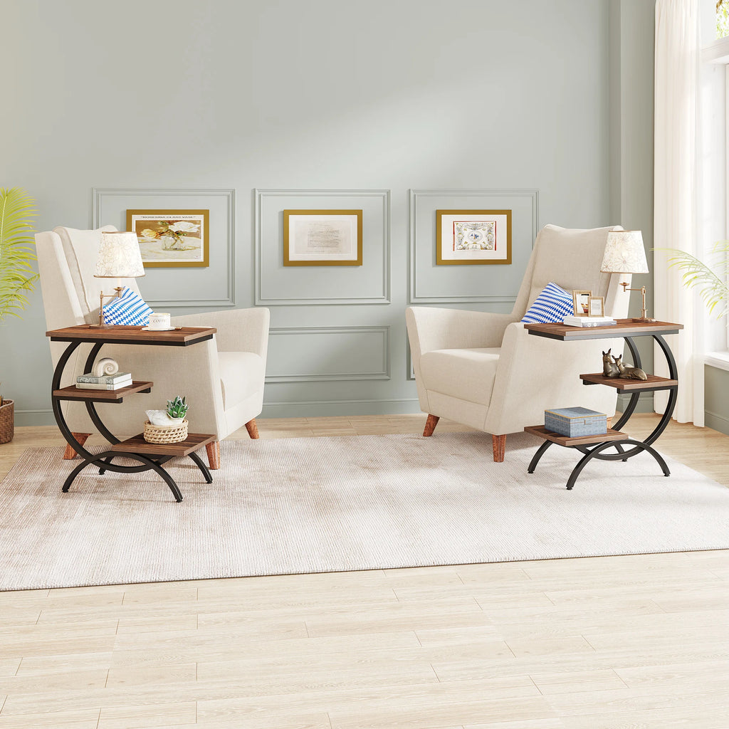 Table d'Appoint en C Industrielle — 3 Niveaux Bois & Métal Canapé
