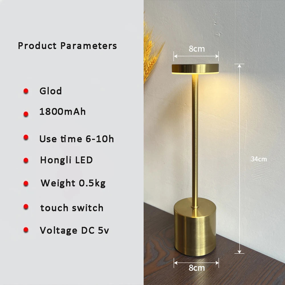 Lampe de Table LED Rechargeable Sans Fil — Style Rétro Métal