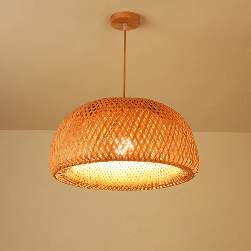Suspension Bambou Tressée À La Main — Lustre Zen Style Japonais 18-30cm