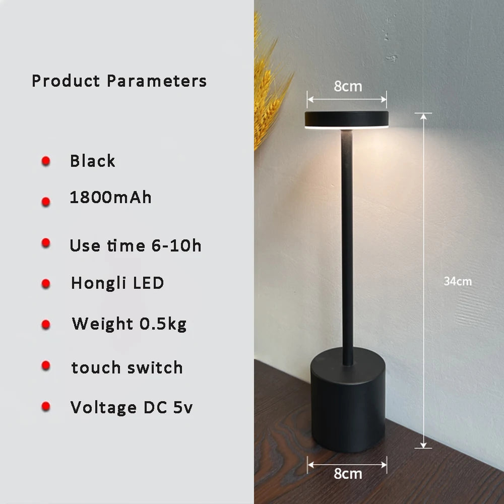Lampe de Table LED Rechargeable Sans Fil — Style Rétro Métal