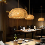 Suspension Bambou Tressée À La Main — Lustre Zen Style Japonais 18-30cm