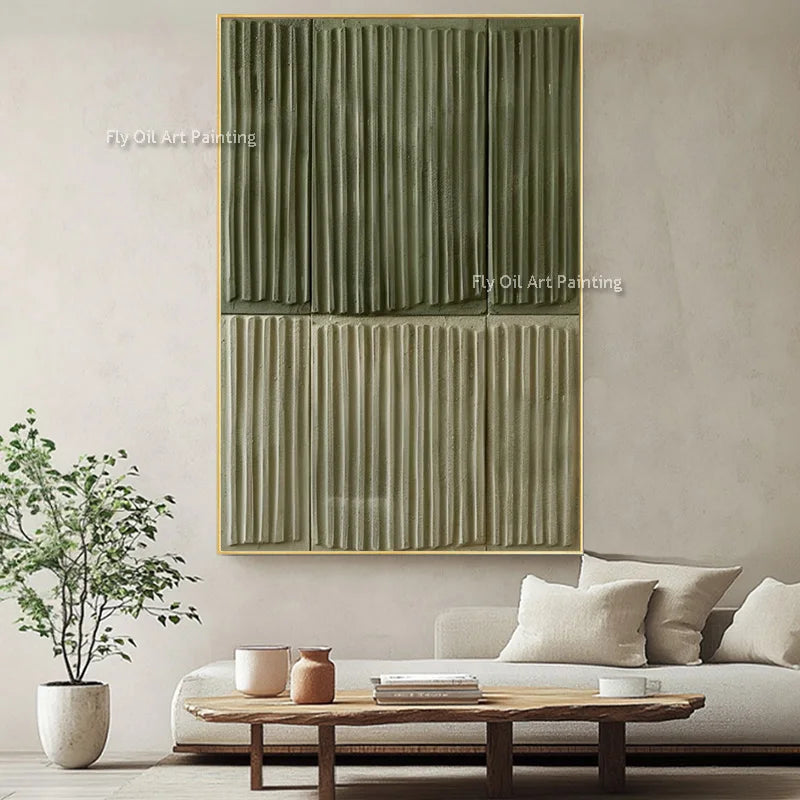 Tableau Abstrait Beige & Vert — Peinture Huile Texturée Originale