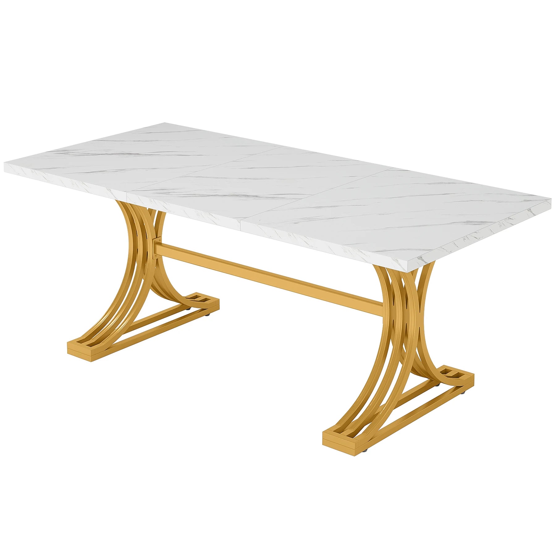 Table À Manger Rectangulaire Marbre Blanc 160cm — Élégance 4-6 Personnes