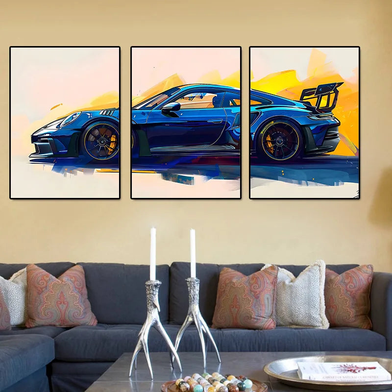 Set de 3 Posters Supercars — Art Mural Voitures Chambre & Salon