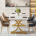Table À Manger Rectangulaire Marbre Blanc 160cm — Élégance 4-6 Personnes