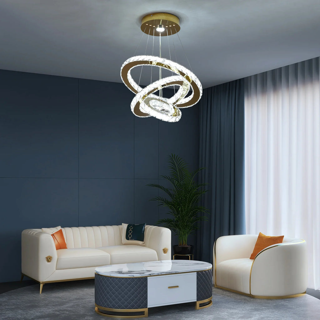 Lustre Cristal LED Luxe — Suspension Plafond Style Français Salon & Salle à Manger