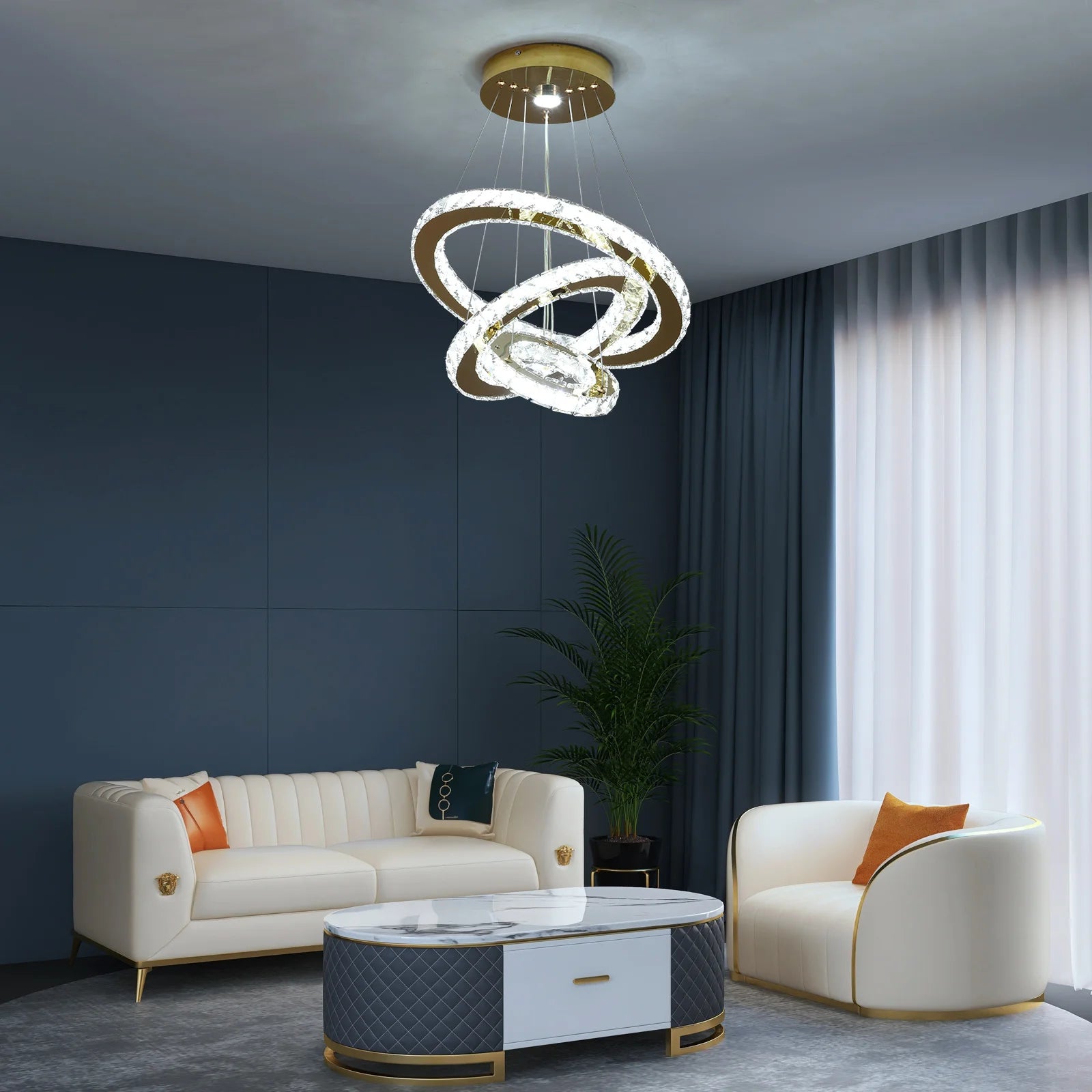 Lustre Cristal LED Luxe — Suspension Plafond Style Français Salon & Salle à Manger