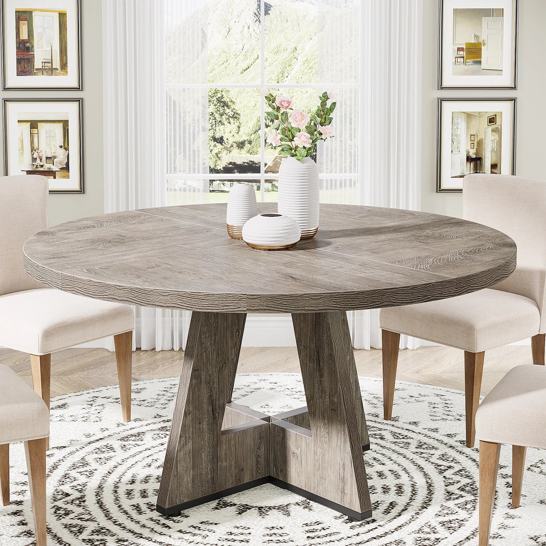 Table Ronde Style Ferme 120cm — Table Conviviale du Quotidien 4 Personnes