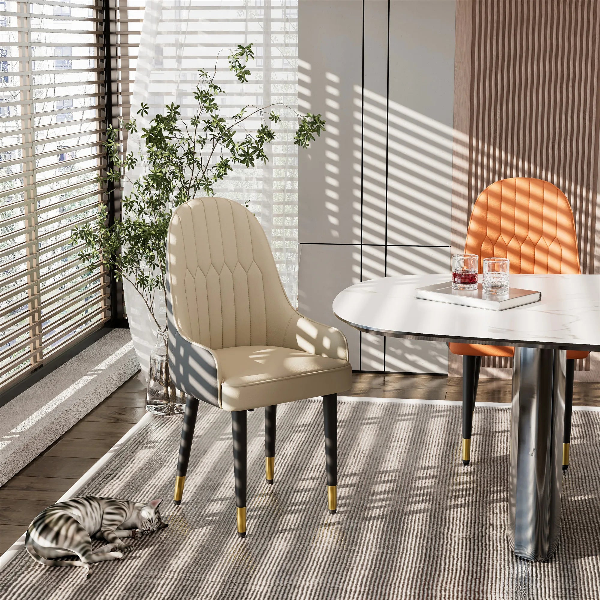 Chaises Salle à Manger Simili Cuir Pieds Bois — Set de 2 Style Mid-Century