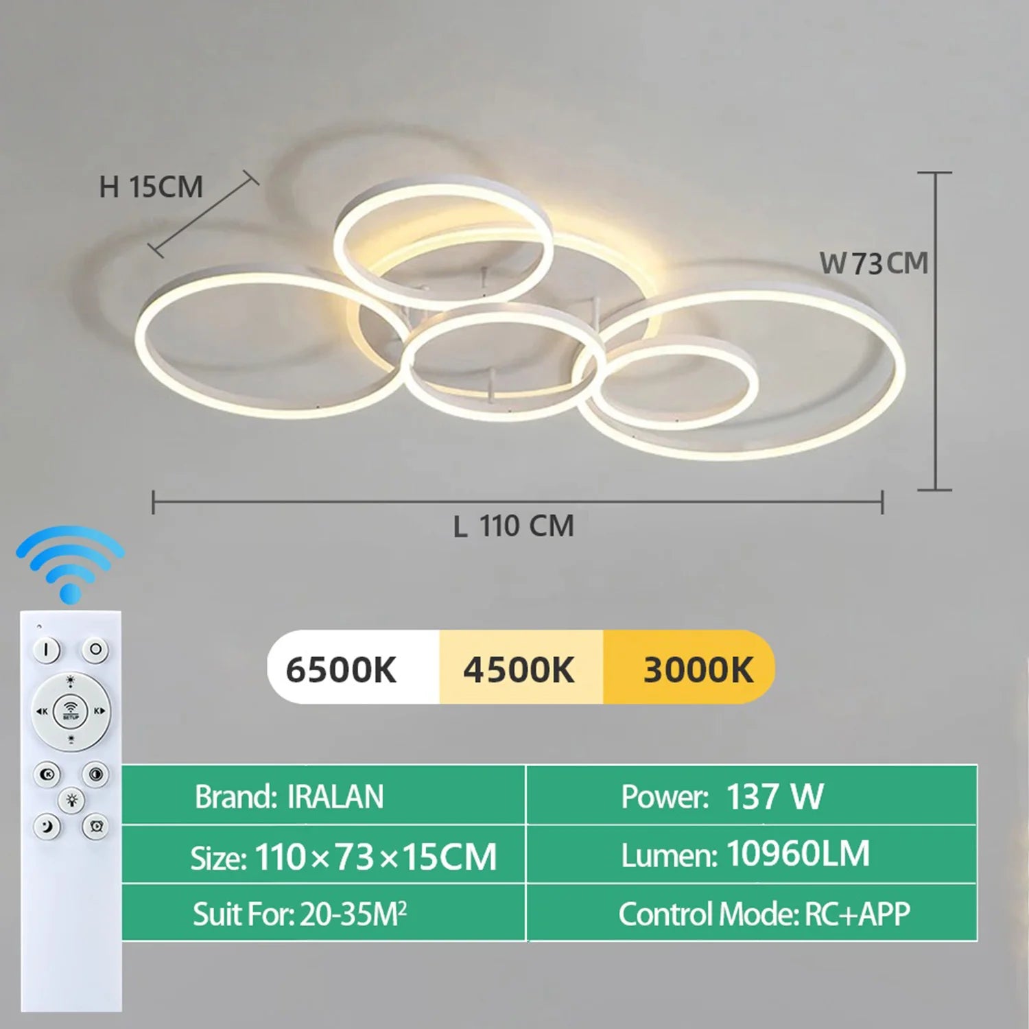 Plafonnier LED Anneau Acrylique Dimmable — Télécommande & Application Chambre Salon