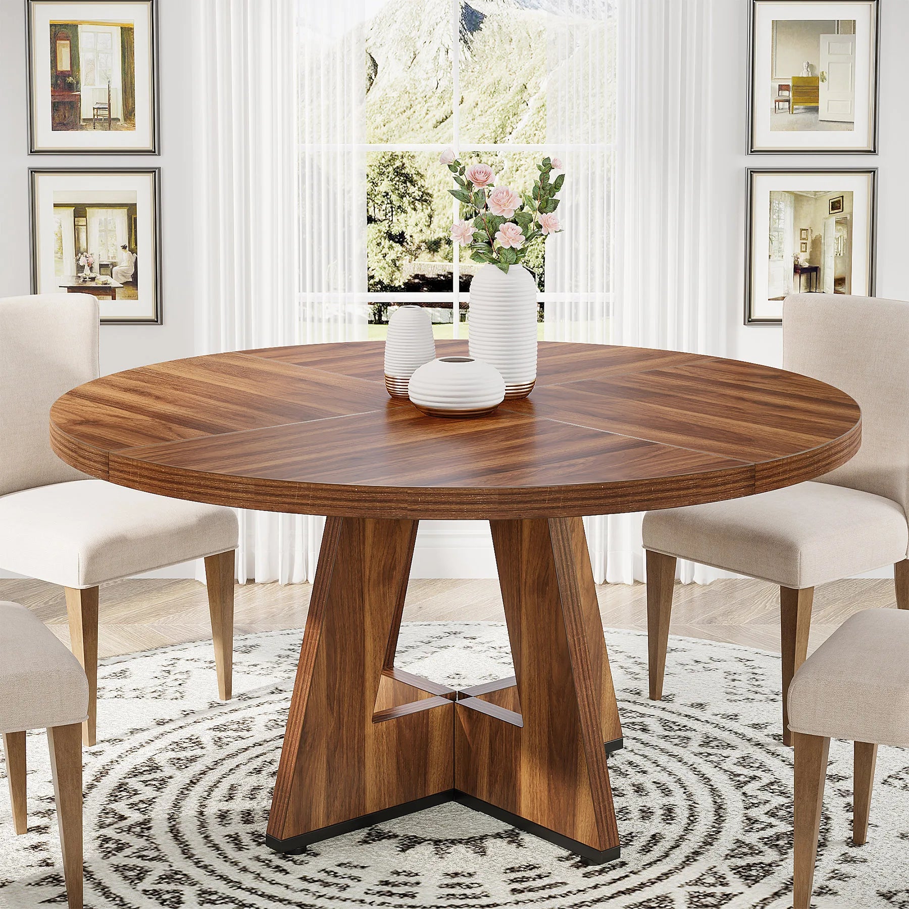 Table Ronde Style Ferme 120cm — Table Conviviale du Quotidien 4 Personnes