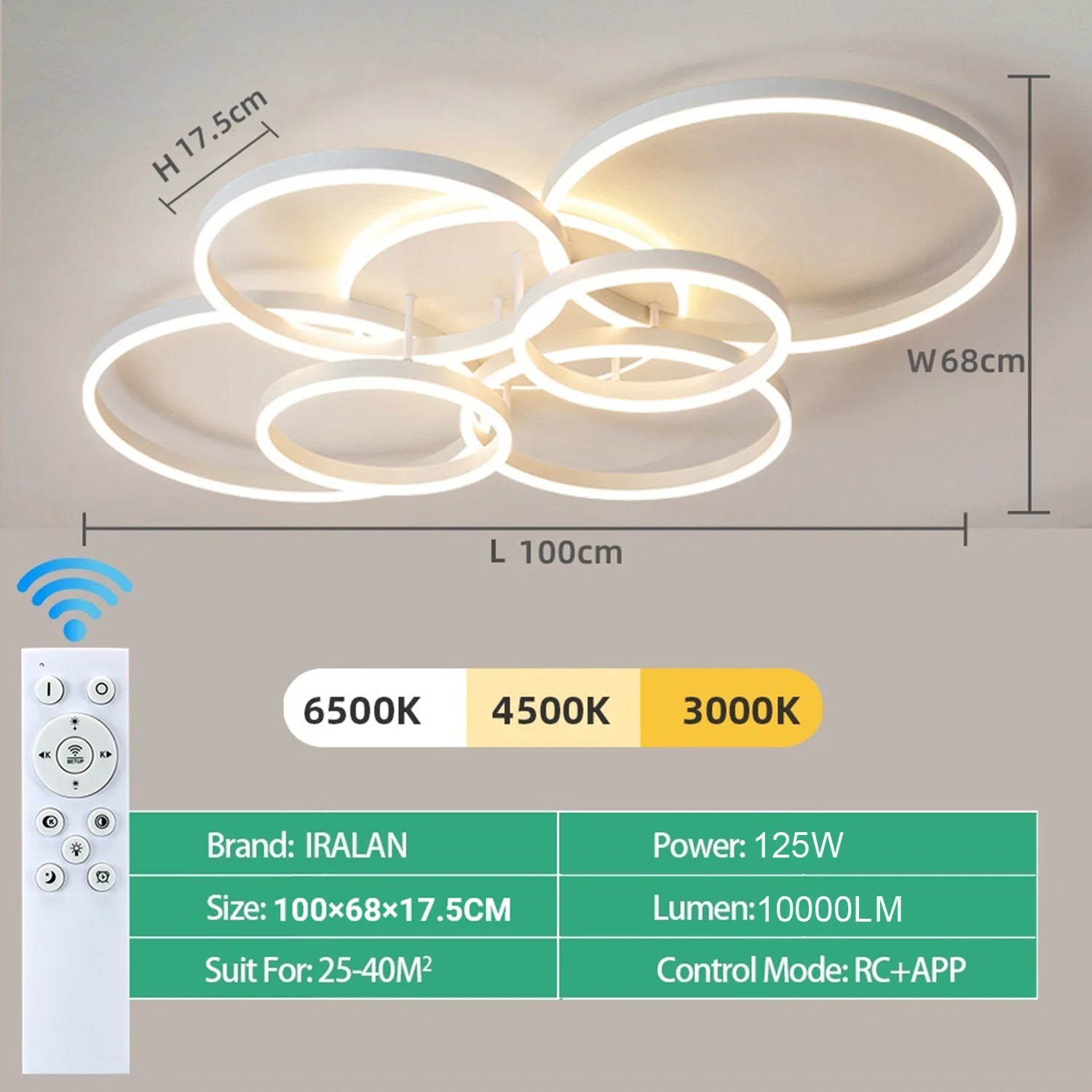 Plafonnier LED Anneau Acrylique Dimmable — Télécommande & Application Chambre Salon