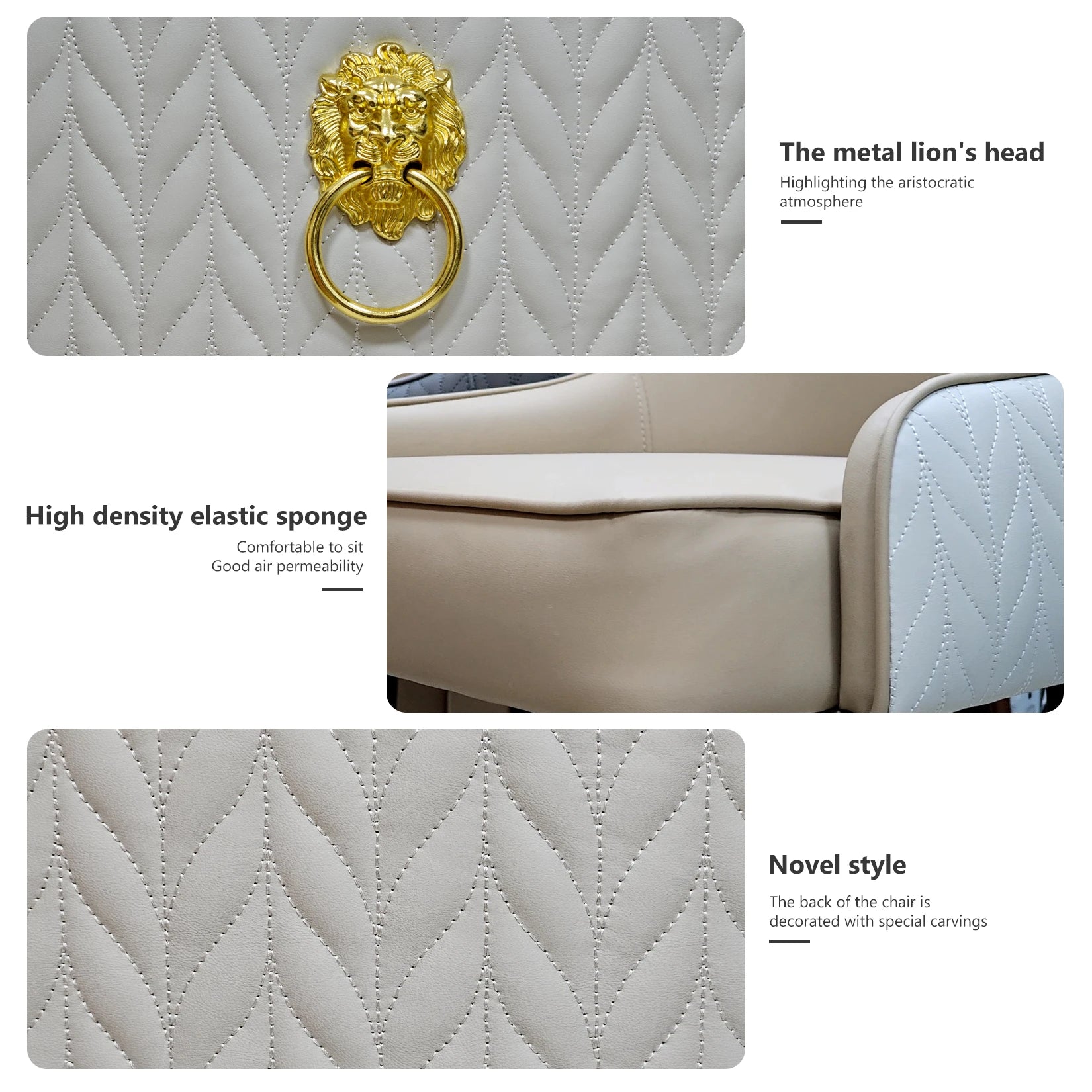 Chaises Simili Cuir Dossier Capitonné Tête de Lion — Set de 2 Allure Majestueuse