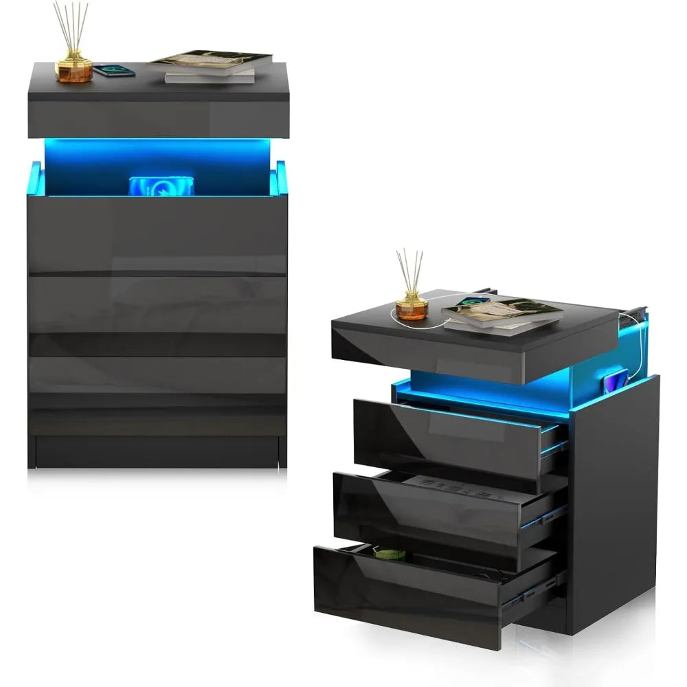 Table de Chevet Station de Charge — 3 Tiroirs Rangement Chambre
