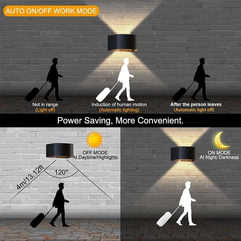 Applique murale LED capteur de mouvement, 3 couleurs de lumière