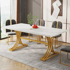 Table À Manger Rectangulaire Marbre Blanc 160cm — Élégance 4-6 Personnes