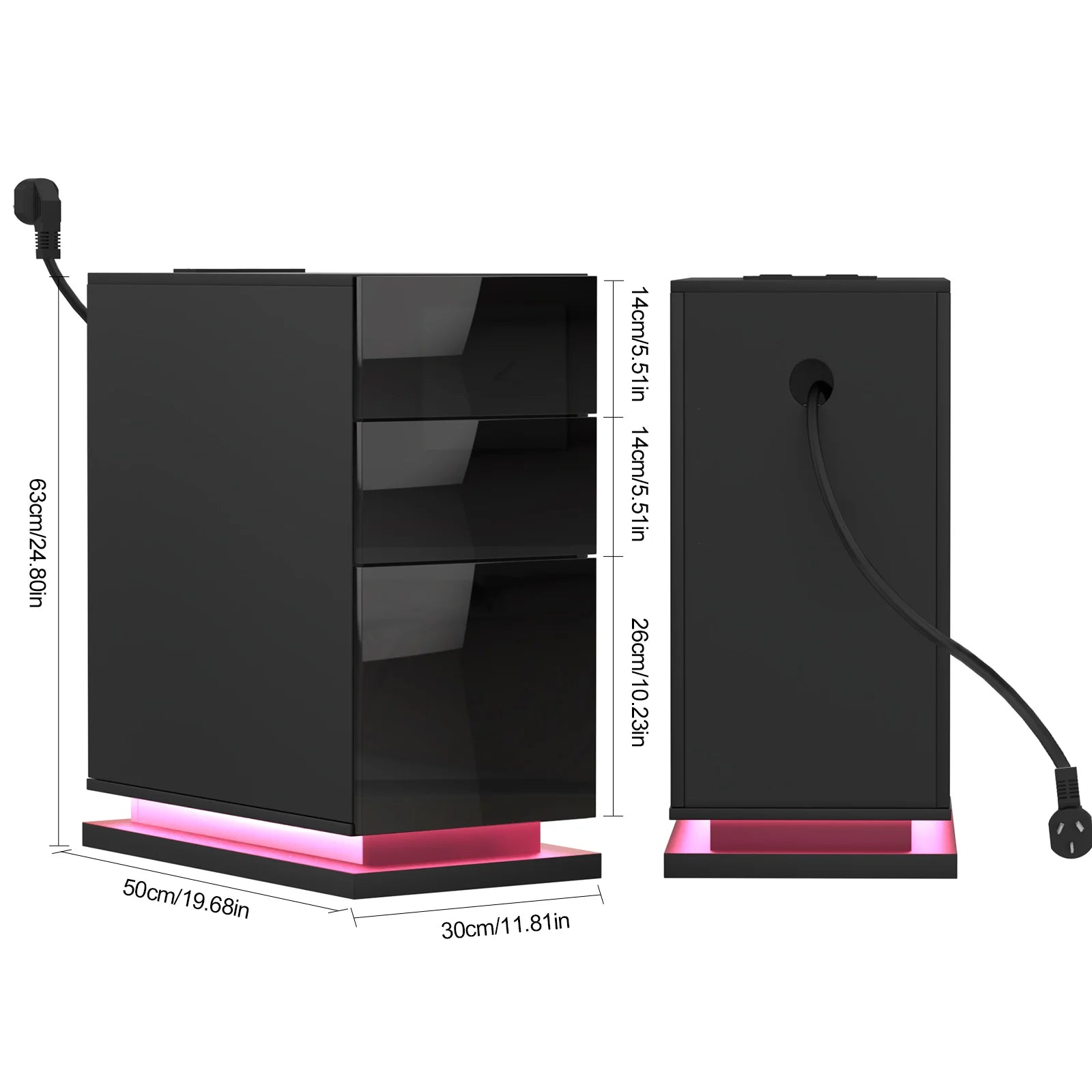 Table de Chevet Station de Charge — 3 Tiroirs Rangement Chambre
