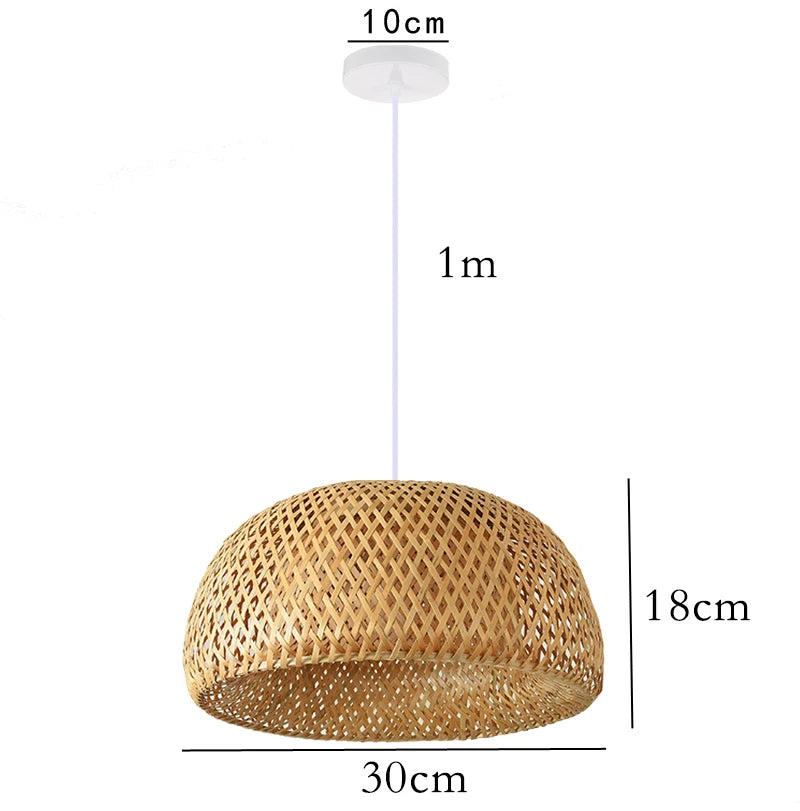 Suspension Bambou Tressée À La Main — Lustre Zen Style Japonais 18-30cm
