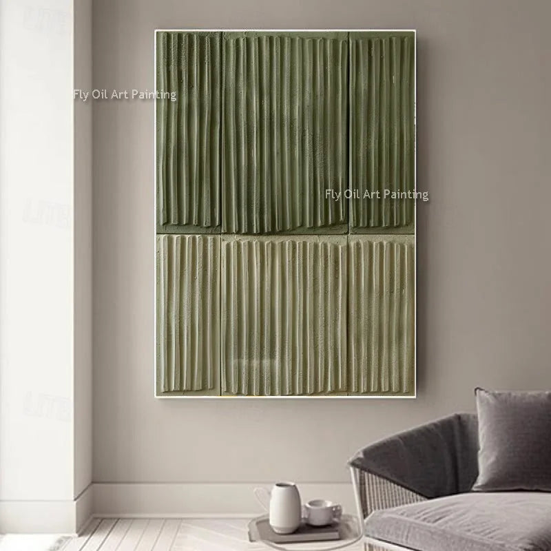 Tableau Abstrait Beige & Vert — Peinture Huile Texturée Originale
