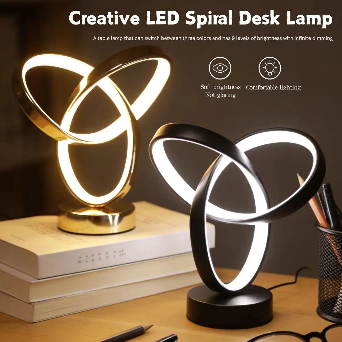 Lampe de bureau USB tricolore design moderne, vue principale