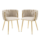 Chaises Velours Pieds Dorés Tressés — Set de 2 pour Salle à Manger & Salon
