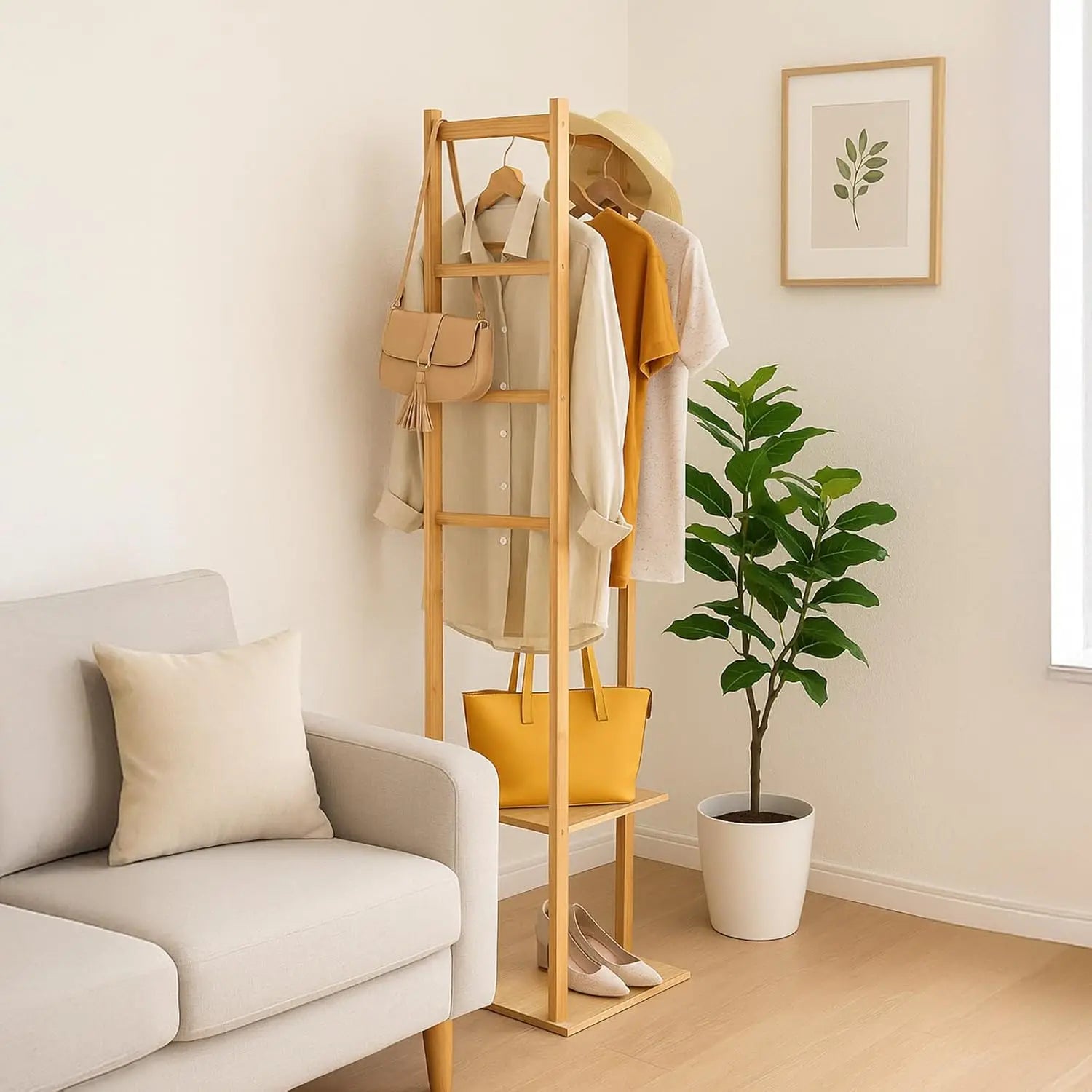 Porte-Manteau Mural Bambou 5 Crochets — Design Naturel