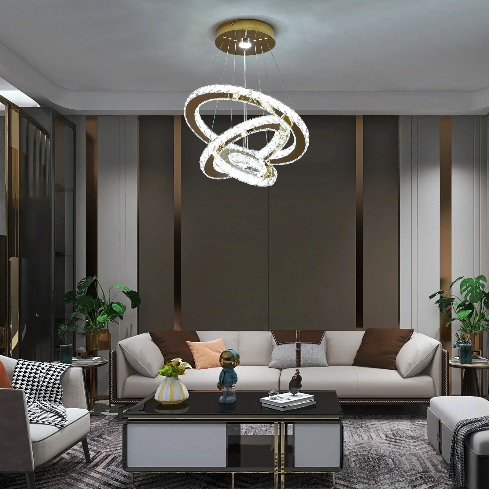 Lustre Cristal LED Luxe — Suspension Plafond Style Français Salon & Salle à Manger