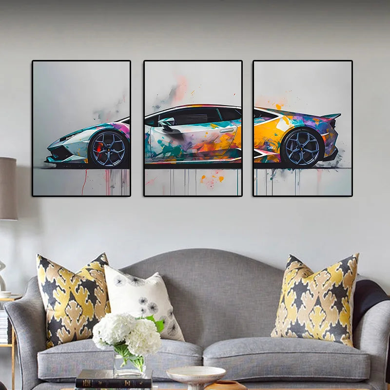 Set de 3 Posters Supercars — Art Mural Voitures Chambre & Salon