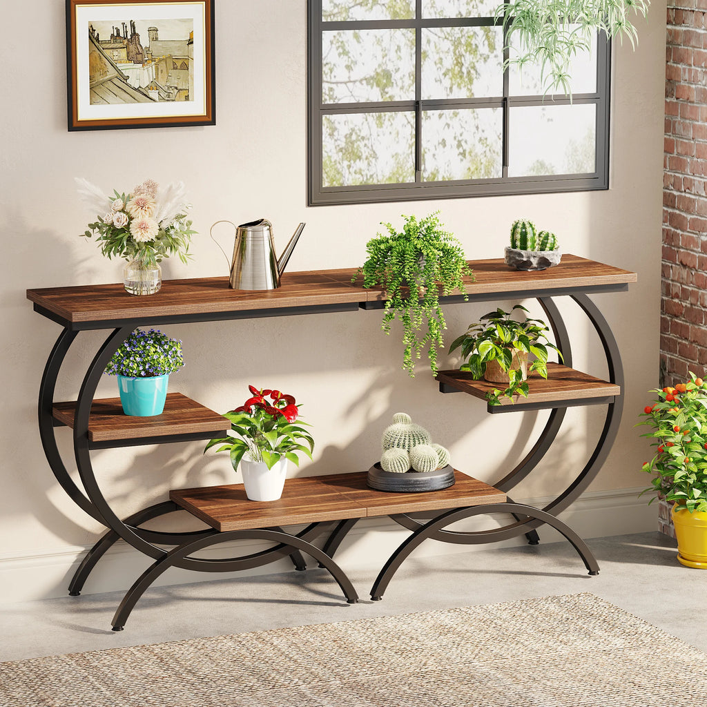 Table d'Appoint en C Industrielle — 3 Niveaux Bois & Métal Canapé